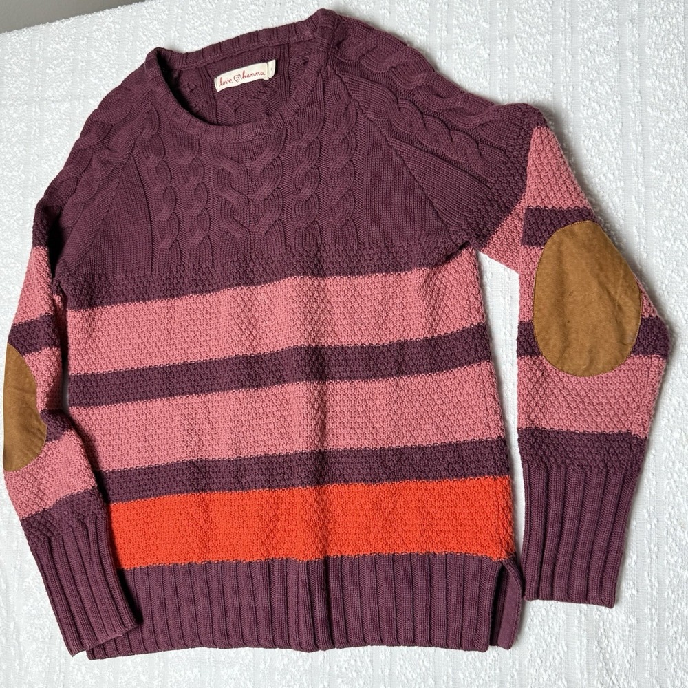 Love Hanna Merino Wool Blend Chunky Knit Striped Sweater Size M Equestrian Cozy - Picture 6 of 14